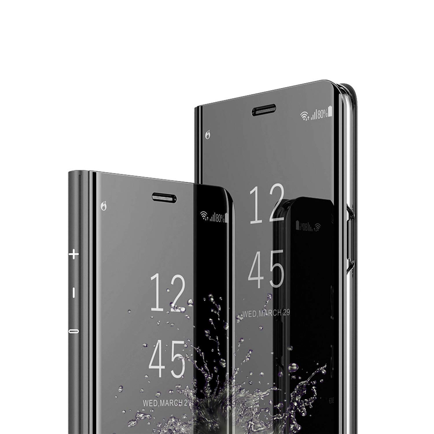 ANVIKA - Vivo V11 PRO Mobile Clear Case - PC Mirror Flip Folio Case Cover Magnetic Stand for V11 PRO - Diamond Black