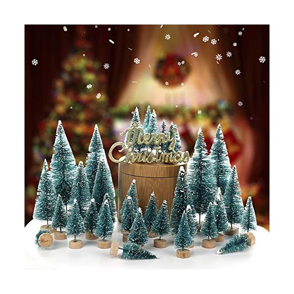 Xueliee Mini-Sisal-Schnee-Frostbäume, Flaschenbürste, Bäume, Kunststoff, Winter, Schnee, Ornamente Tischbäume  (34 Pcs) – Bild 7