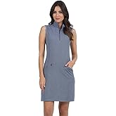 IBKUL Athleisure Wear Sun Protective UPF 50+ Icefil Cooling Mini Check Sleeveless Mock Neck Dress 58754