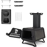Portable Wood Burning Stove, Camping Wood Stove with Glass Window, Camp Stove Stainless Steel Grill and Pot Stand for Hiking Outdoor Camping Picnic BBQ
