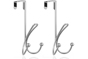 HFHOME Over The Door Hook Door Hanger,Sturdy Triple Towel Rack for Hanging Coats,Door Coat Hanger Towel Hanger Coat Rack for Towels,Back of Bathroom -Silver