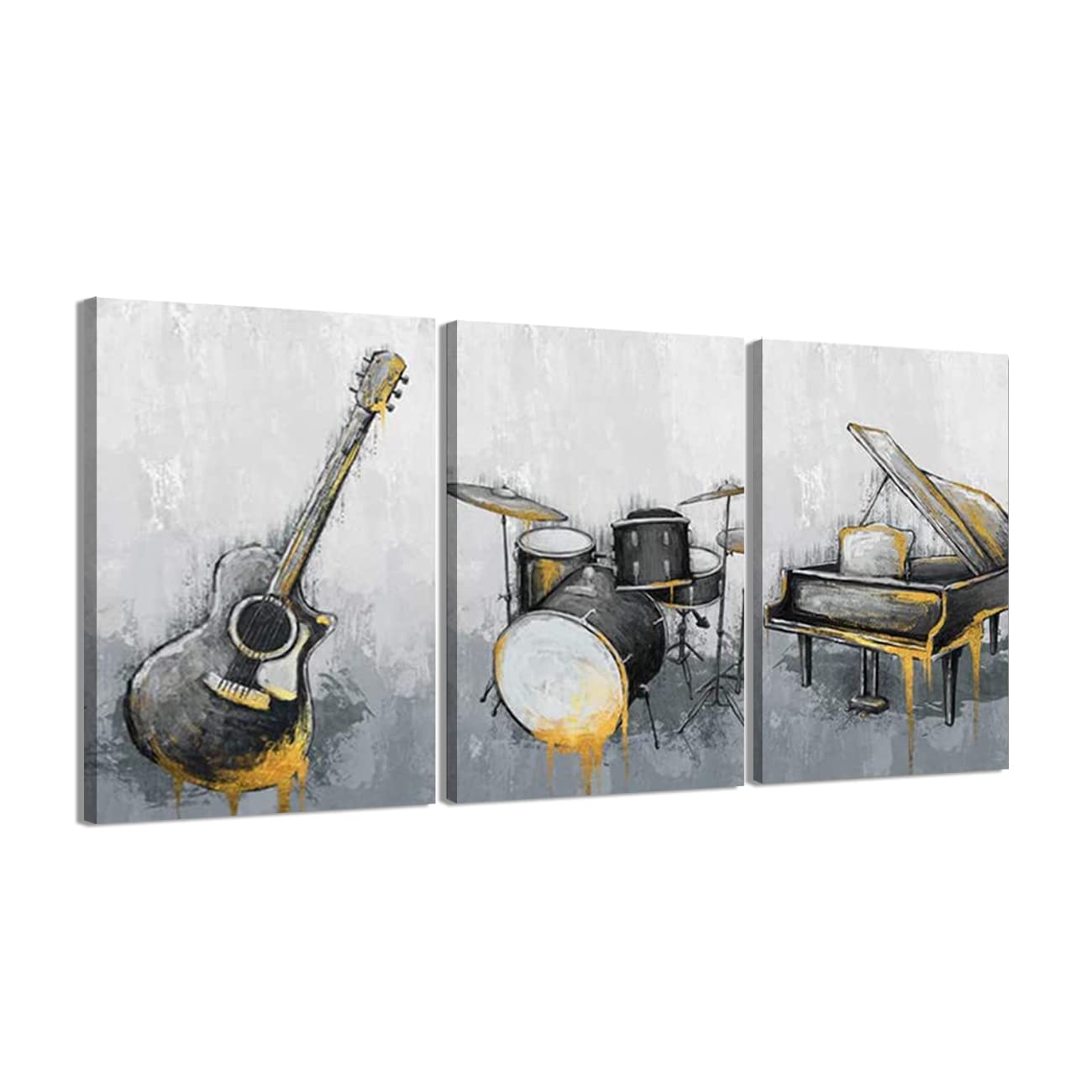 ZHONGYUTONG 3 Piece Music Wall Art Guitar Piano Drum Musical instrument Poster Canvas Picture HD Print Vintage Artwork For Music Classroom Wall Decoration Painting