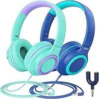 iClever 2Pack Kids Headphones with Sharing Splitter - 85dBA Safe Volume Limited - HS22 Wired Headphones for Kids Teens, Tangl