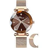MASTOP Fashion Women Rose Gold Watch Japan Quartz Stainless Steel Magnetic Mesh Band Waterproof Ladies Watches