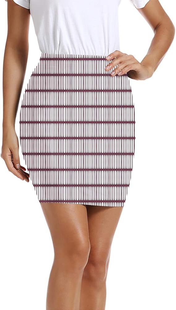 Women's Pencil Skirt,Lady Cycling in France Fluffy Clouds Bridge Reflection on River Urban Lifestyle