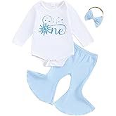 Chloefairy Baby Girl First Birthday Outfit Winter Onederland Snowflake One Romper Flare Pants Set Cake Smash Outfit Photo
