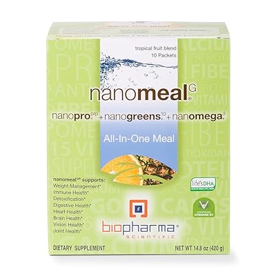 Biopharma Scientific NanoMeal All-in-One Meal Replacement Superfood Powder | Tropical Fruit Blend Flavor | 10 Servings | Nanogreens + NanoPro + NanOmega | Immune Support, Detoxification
