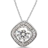 SAVEARTH DIAMONDS 1 1/10 Carat 6.5MM Round Cut Lab Created Moissanite Diamond Halo Pendant Necklace In 14K Gold Over Sterling Silver Jewelry For Women With 18" Chain(VVS1 Clarity,1.10 Cttw)