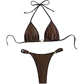 SHENHE Women's Sexy Thong Bikini Set 2 Piece Halter Triangle Swimsuit Metal Ring Bathing Suit