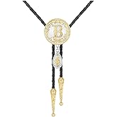 HUABOLA CALYN Western Bolo Tie for Men Gold Initial Letter A to Z Native American Bola Ties Rodeo Cowboy Leather Necktie