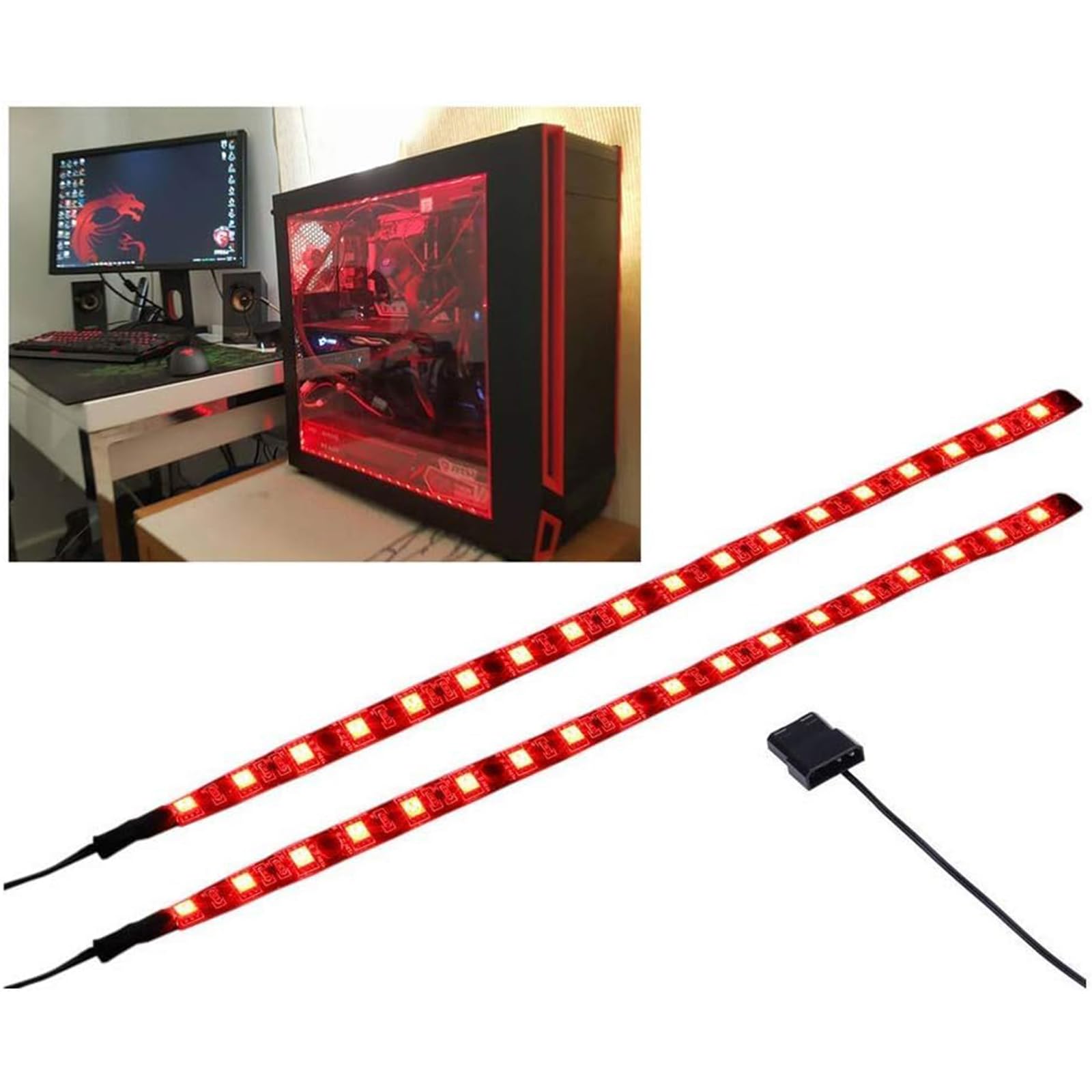 Ubanner LED Light Strip Computer Lighting RED, Magnetic, Molex Connector, 2pcs LED Strip for PC Case Lighting Kits red