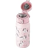 GOPPUS 12 oz Kids Water Bottle - Stainless Steel Insulated Water Bottle, BPA Free, Odorless, Durable and Reusable for School, Sports and Outdoor Activities(Pink Unicorn)
