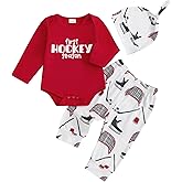 Baby Boy Hockey Outfit New Player in Town Long Sleeve Romper Long Pants Hat Set 3Pcs Newborn Fall Winter Clothes