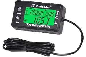 Runleader Digital Maintenance Hours Tachometer,Clock & Backlights Display, Replaceable Battery for Garden Tractor Leaf Blower