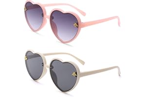 BOURYO Heart shaped Sunglasses for Kids Stylish Cute Bee Frame for Toddler Girls Age 2-10 UV400 Protection