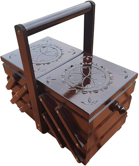 Estilo Vintage Madera Hilo de Coser Caja Wit Mango en Marrón Oscuro Color: Amazon.es: Hogar