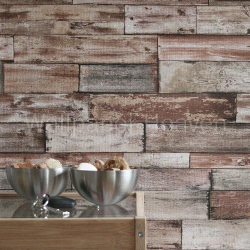 Rustic Planks Wood Effect Wallpaper in Red & Brown tones (Full Roll)