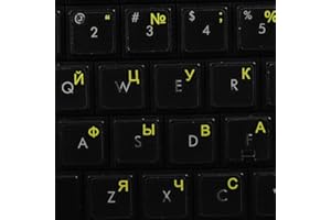 4KEYBOARD RUSSIAN CYRILLIC KEYBOARD LABELS LAYOUT ON TRANSPARENT BACKGROUND with BLUE, ORANGE, RED, WHITE OR YELLOW LETTERING (14X14) (Yellow)