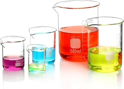 QWORK Glass Beakers Set of 5 25ml 50ml 100ml 250ml 500ml Borosilicate