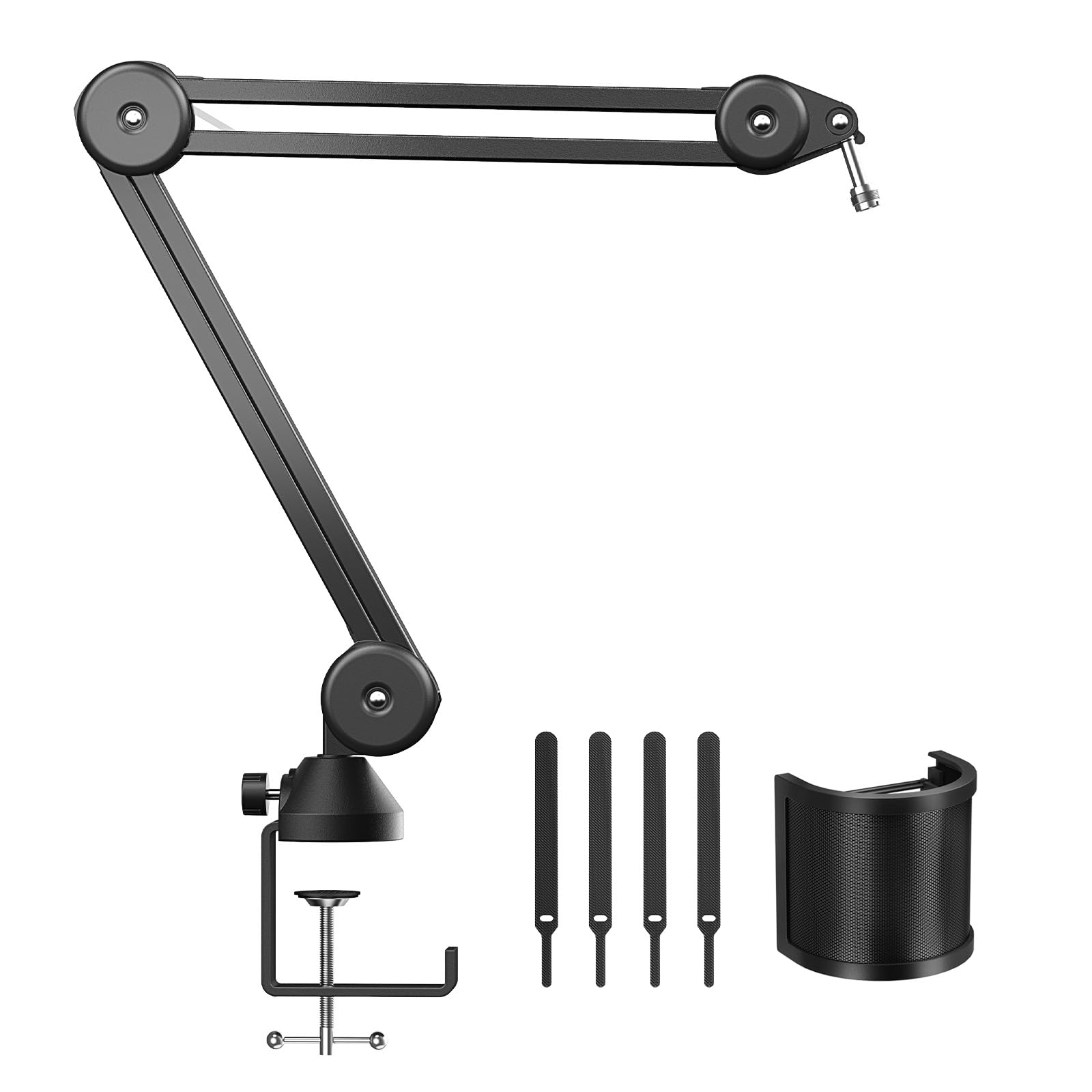 TONOR Microphone Boom Arm, Adjustable Microfono Stand Mic Arm with Extra-large Pop Filter, 3/8’’ and 5/8’’ Screwadapter, Equipment for Podcast, Recording, Streaming, 40 cm +40 cm, T40