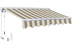ADVANING Luxury Series, 12'x10' Electric Retractable Awning, Premium Quality Fully Assembled UV+ Sun Shade Canopy, Driftwood Stripes, EA1210-A284H2