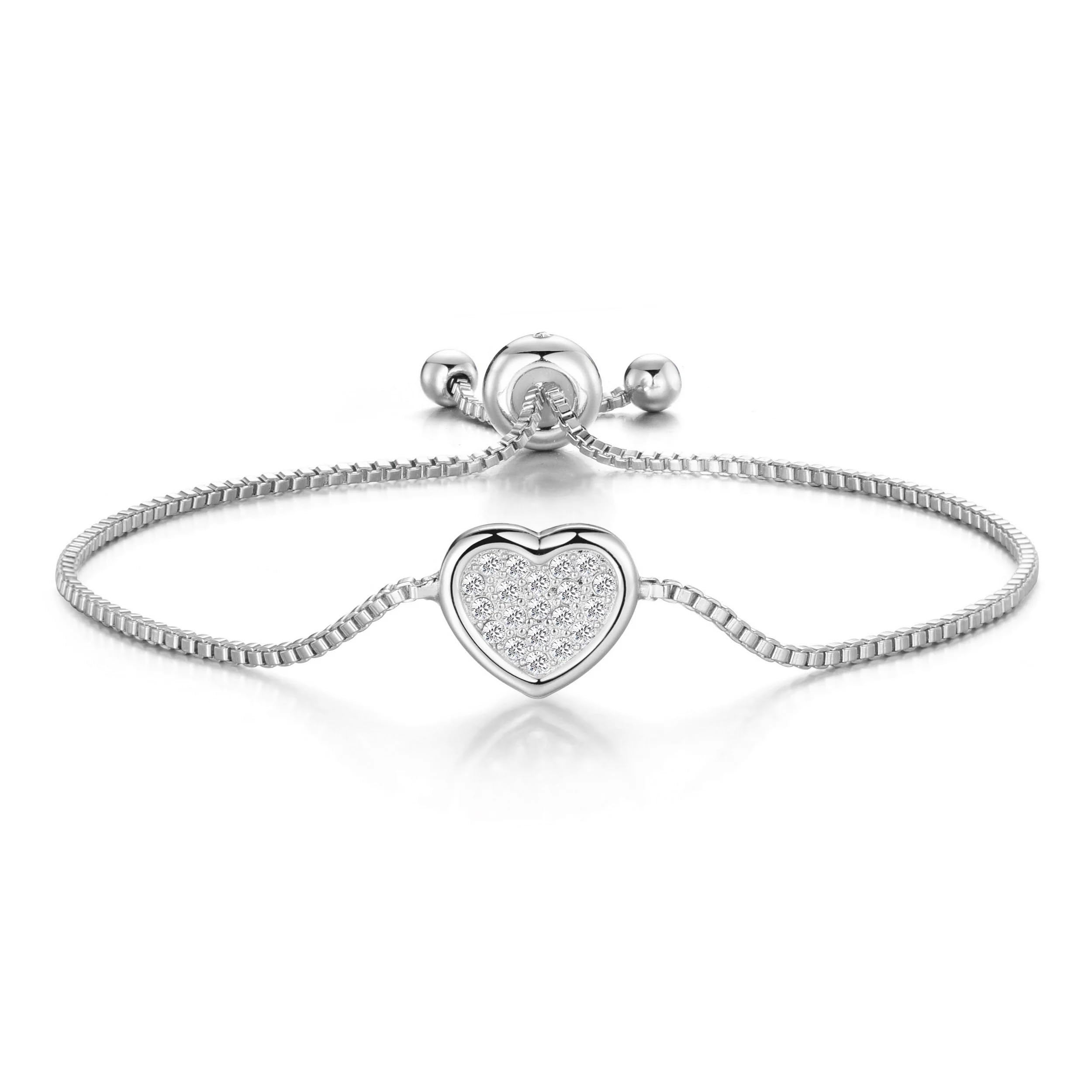 Philip Jones Silver Plated Pave Heart Friendship Slider Bracelet Created with Zircondia® Crystals