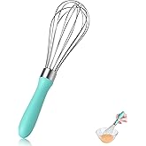 9.06 in Kitchen Wire Whisk, 18/10 Stainless Steel Metal Balloon Wisk Heavy Duty Egg Beater whisker Hand Mixer for Cooking, Baking, Mixing, Stirring, Sauce, Flour, chocolate(Small, Aqua Sky)