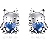 URONE Cat Earrings 925 Sterling Silver Cat Stud Earrings Animals Jewelry Gifts for Women