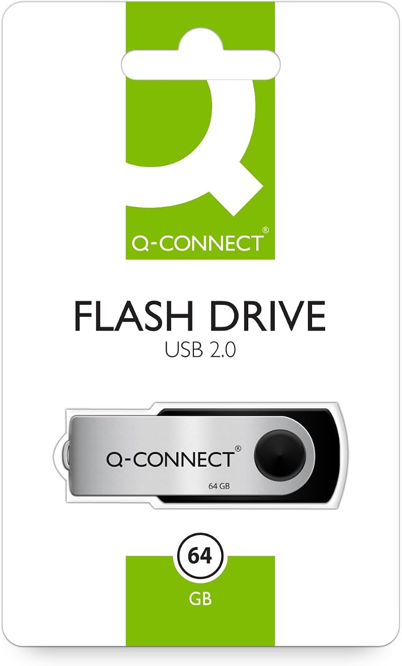 Q-Connect USB 2.0 Flash Drive 64GB Silver Black Plastic Computer Accessory