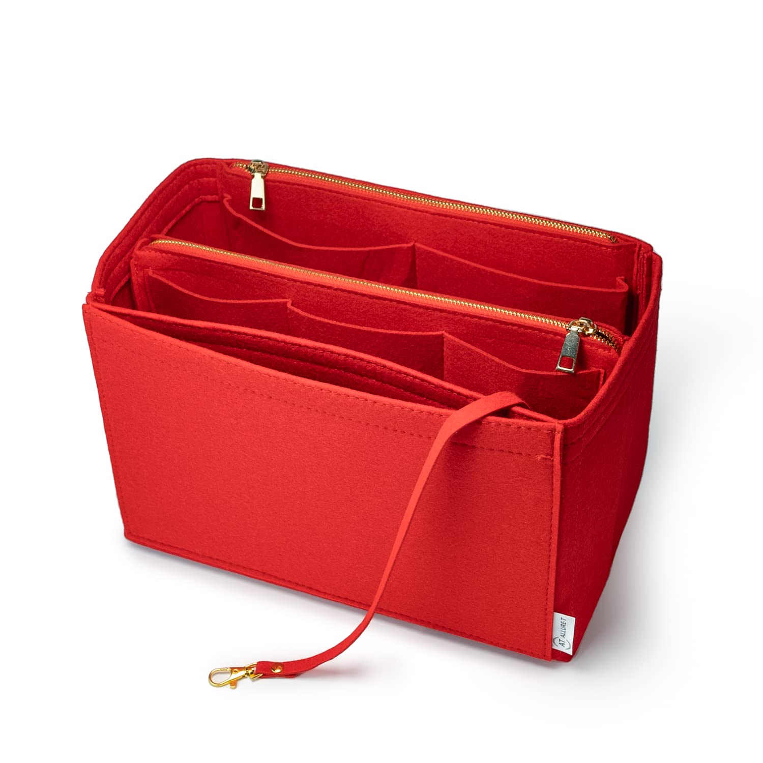 AT Allure-T Felt Handbag Organiser, 2-in-1 Removable Zip Bag, Bag in Bag Organiser Bag, Bag Organiser, Red, L