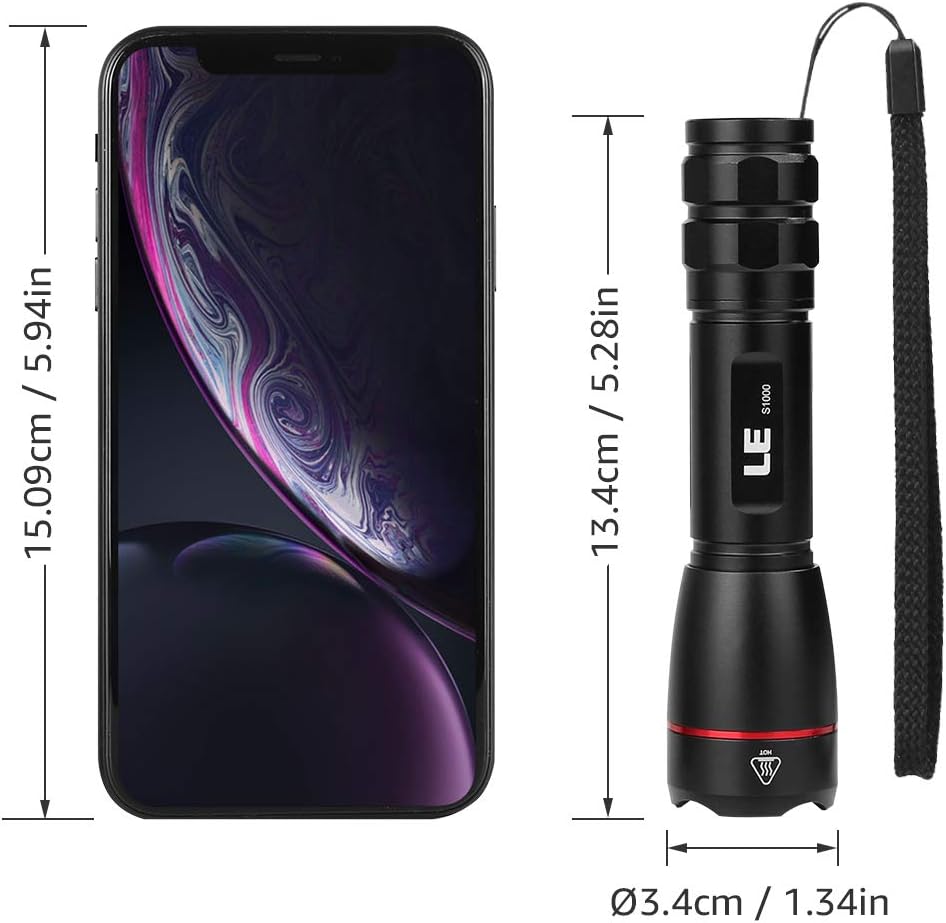 LE Rechargeable LED Flashlight, Zoomable Tactical Torch, 1000 Lumens Super Bright, IPX7 Waterproof, 5 Lighting Modes, Portable Handheld Flashlights for Camping, Running, Dog Walking and Emergency - - 