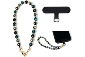 POAGOEP Phone Charm with Beaded Marble, Cell Phone Lanyard with Tether Tab, Phone Chain Strap, Hands-Free Wrist Strap, Phone Strap for Women Compatible with iPhone 14 Pro Max/ 13 Pro Max/ 12 Pro Max/ 11(Blue)