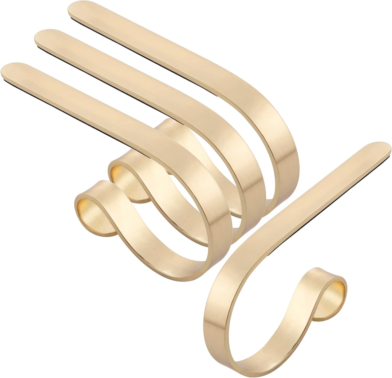 Stockings & Holders - BIRDROCK HOME 4 Pack Christmas Stocking Mantel Hooks - Holder - Mantle Fireplace Topper - Metal Hanger for Stockings - Home Décor Stand (4 Pack - Scroll Design - Gold)