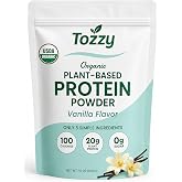 TOZZY Organic Vegan Protein Powder, Vanilla | 16 Servings | 20g Plant-Based Pea Protein | 5 Simple Ingredients | 0g Sugar | Keto | Gluten- &amp; Dairy-Free (1 lb) - Packaging May Vary