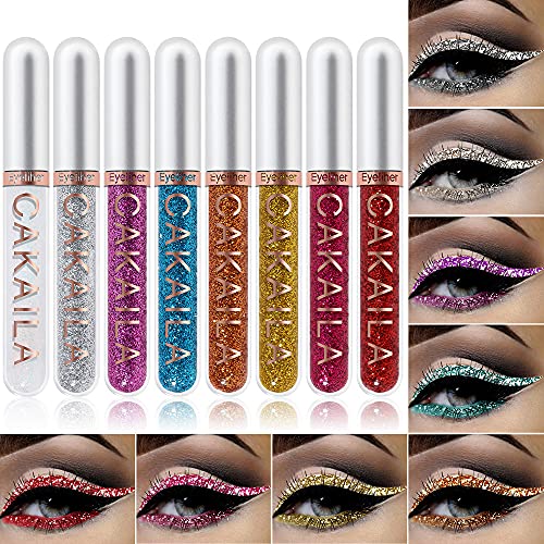 Skynest Metallic Shimmer Glitter Eyeliner, 8 Colors Liquid Glitter Eyeliner Pigment Eyebrown Shimmer Waterproof Face Lips Art for Party Festival Makeup