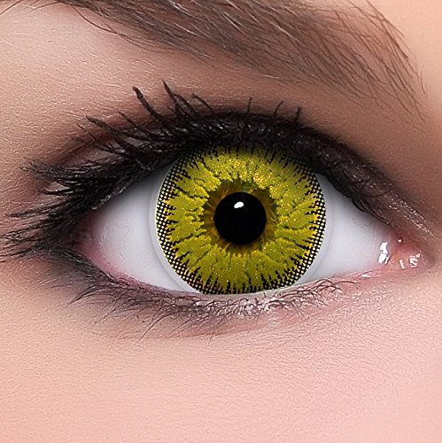 Linsenfinder Lenzera Circle Lenses goldene 'Gold Glitter' ohne Stärke + Kombilösung + Behälter 14,50mm farbige Kontaktlinsen