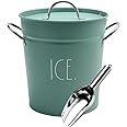 Rae Dunn Ice Bucket with Scoop - Stainless Steel Bucket with Handle, Lid and Ice Scooper - 4 Qt. Storage Bin for Ice Cubes for Bars, Parties, Backyard Barbeques, Picnics, and Camping (Sage)