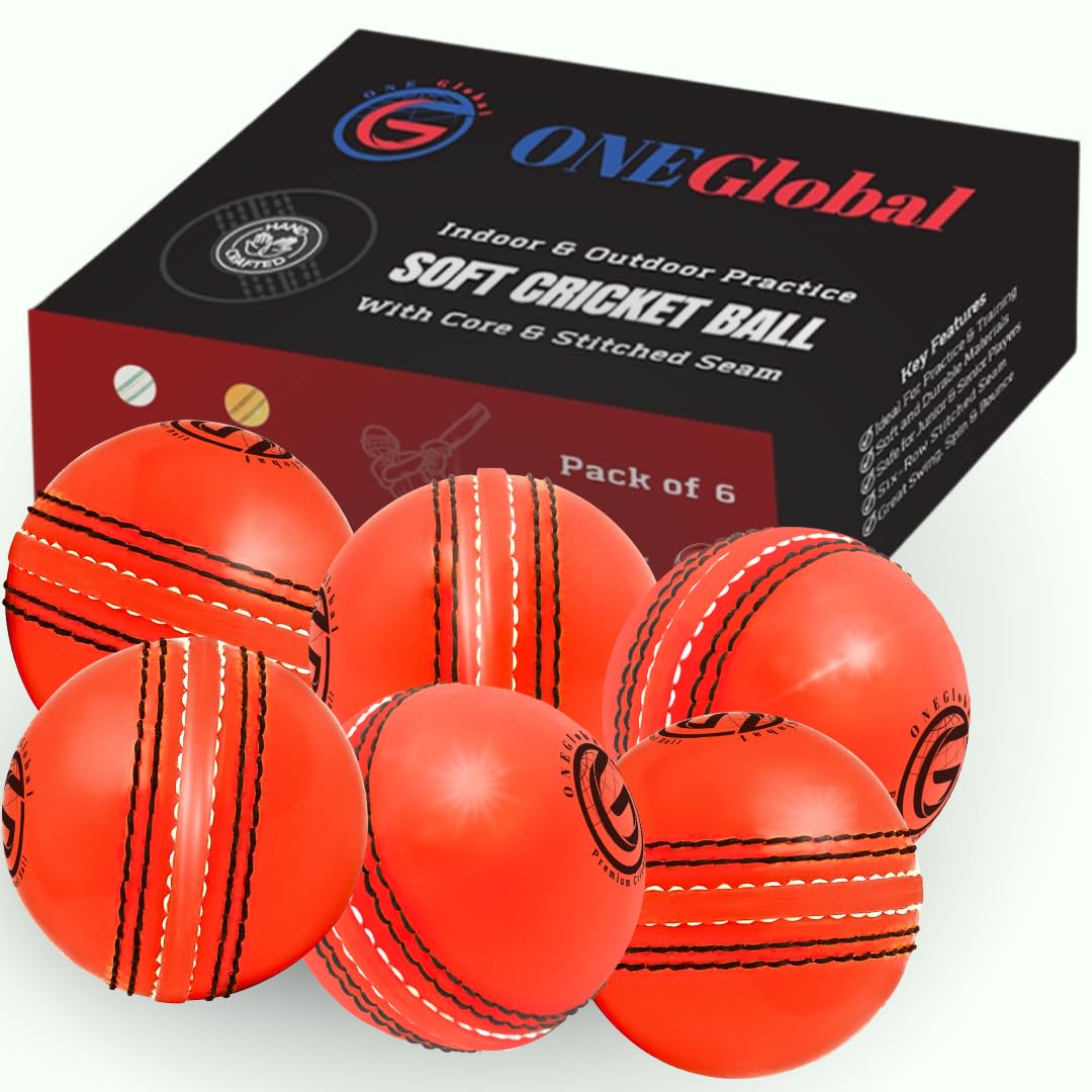 ONEGlobal Incrediball Soft Practice Cricket Ball | Outdoor & Indoor Rubber Cricket Ball With Core & Stitched Seam | For Practice, Training & Family Fun | Senior & Junior Size (6 Orange, Senior)