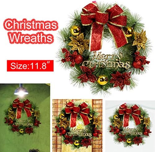 Christmas Wreaths 12inch Christmas Garland Artificial Flowers with Bow Cones Flowers Pines Artificial Christmas Wreaths Garlands Front Door Decoration Seasonal Décor for Christmas/Holidays Small Pine