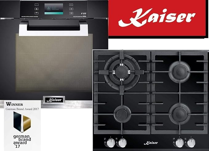 Gas Elektro Autarkes Herdset/XXL Elektro Einbau Backofen+Gaskochfeld 60cm/Gas Herd mit 3,8KW WOK Brenner/Einbaubackofen/73L/T