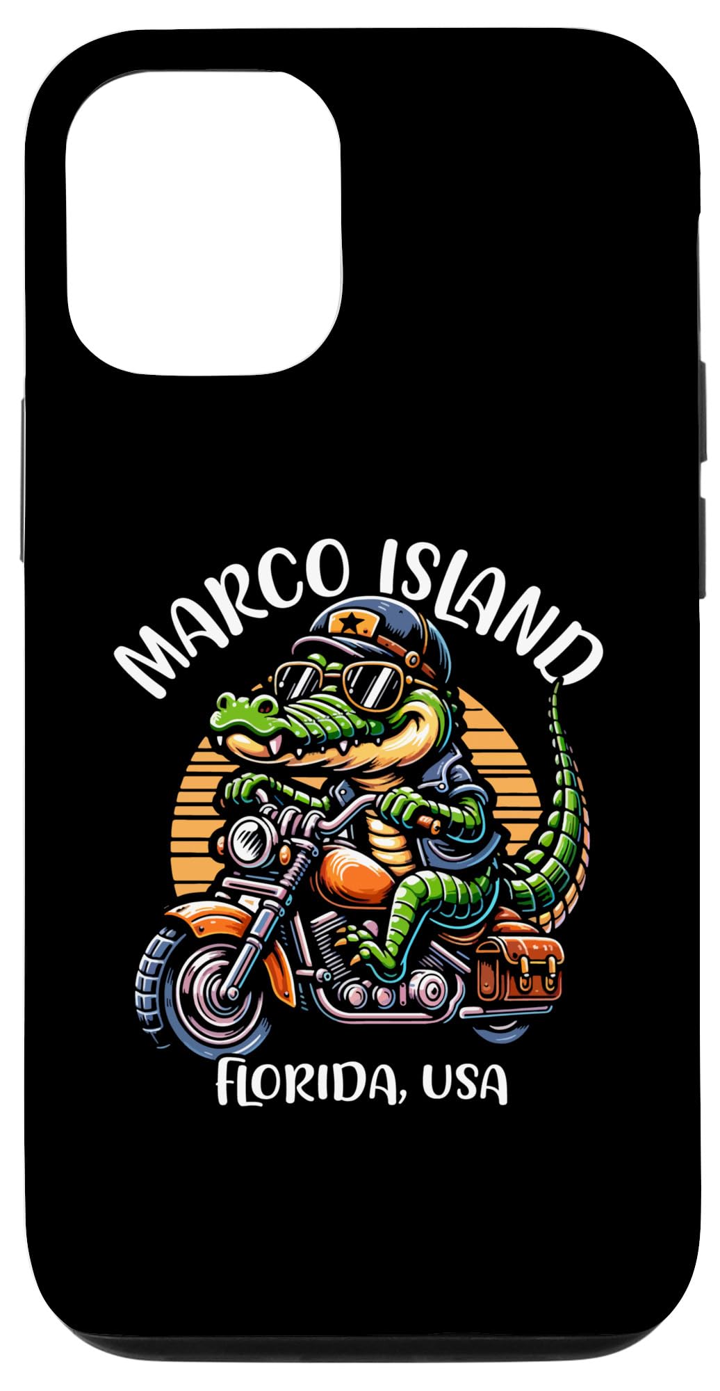 iPhone 15 Pro Marco Island Florida USA Alligator Motorcycle Cartoon Design Case
