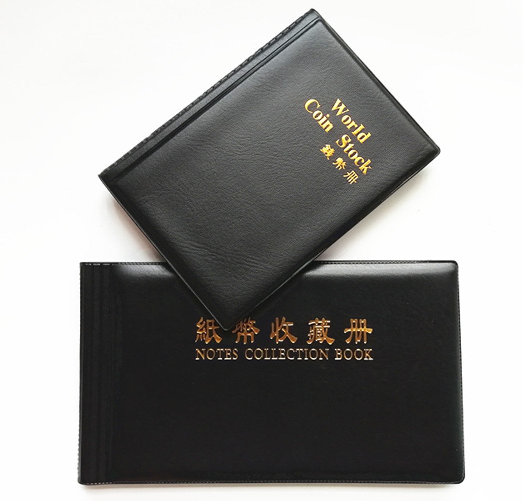 2 Pack New Money Holder Collection Starter Kit, 120 Coin Holders Collection+ 40 Pages Paper Money Holder Collection Storage Album Book (2Pack Black)