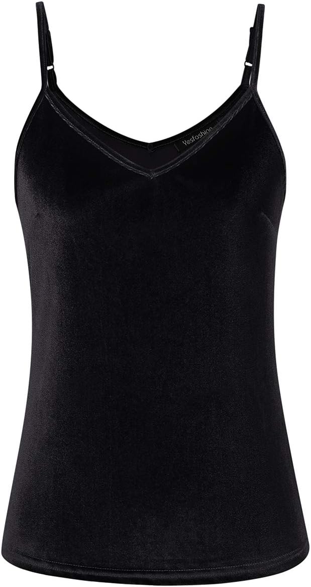 Yesfashion Women's Casual Basic Strappy Velvet V Neck Cami Tank Top