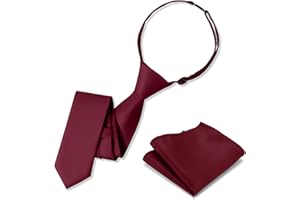 UETLRO Boys Tie Pocket Square Set Pre-tied Adjustable Kids Solid Color Necktie for Age 8-12 Years with Gift Box