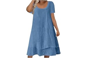 NaRHbrg Women 2026 Dress Short Sleeve Scoop Neck Casual Loose Fit Tiered Ruffle Midi Dresses Fashion Dressy Comfy Sundress