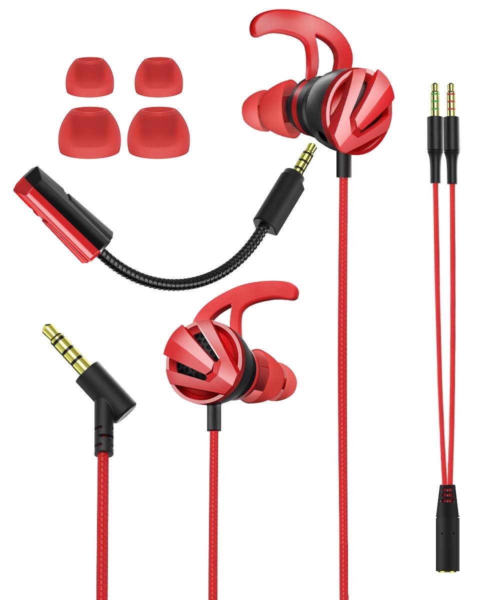 BEBONCOOL PUBU FIRE Free Earphones,Volume Control with Adjustable and Detachable Microphone, Gaming Stereo Wired Gaming Earbuds for Mobile Phone/PC/New Xbox One/PS4 Gamers (3.5mm Jack Red)
