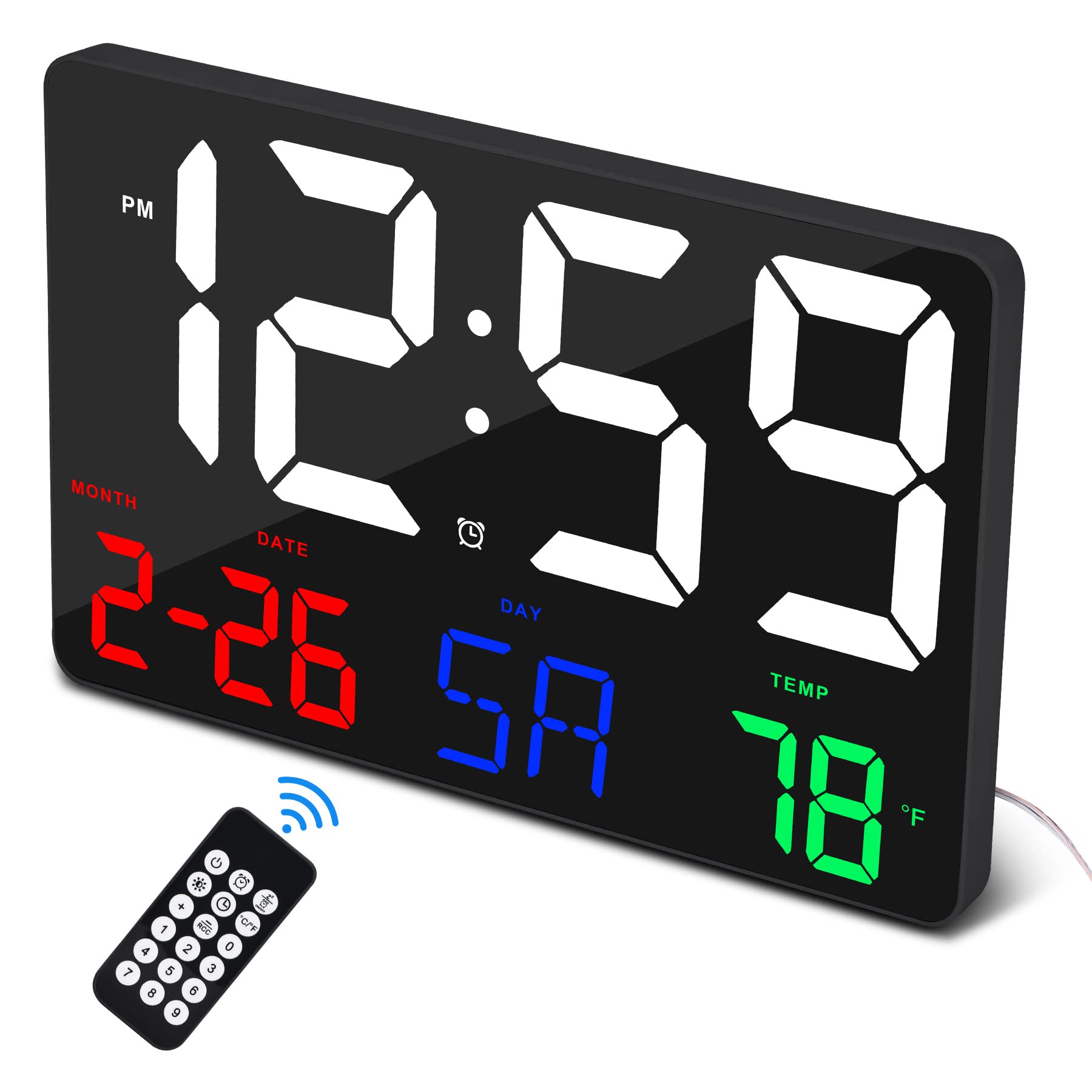 U-picks Digital Wall Clock, 11.5" Large Display With Wireless Remote Control, Oversize Alarm With Date Temp, 12/24H for Home Office Kitchen School