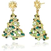 Christmas Earrings for Women Xmas Tree Dangle Earrings Sparkling Crystal Jewelry Snowflake Christmas Accessories Holiday Festival Party Gift