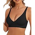 BOUFOR Deep V Bra Low Cut Sexy Push Up Bralettes for Women Padded Comfy Smoothing Wireless Lifting Bras Seamless Bralette