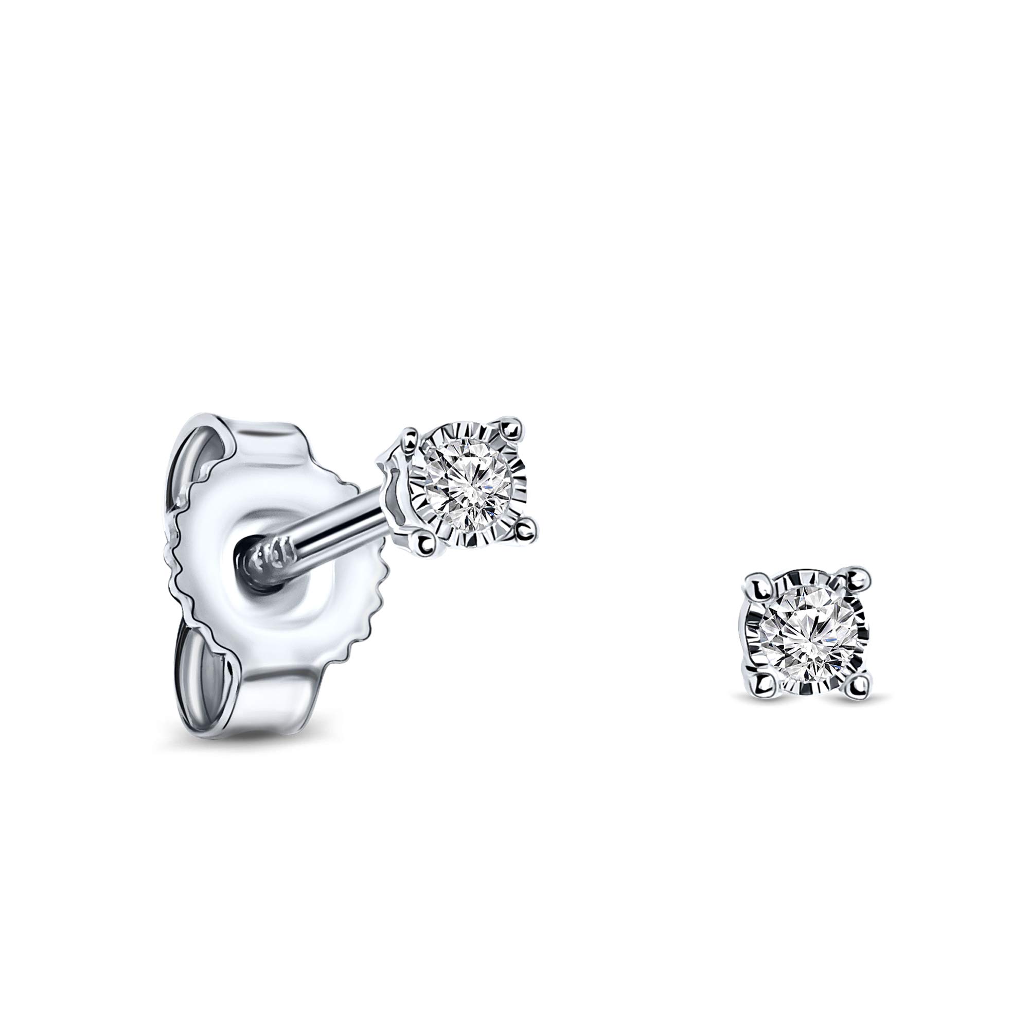Miore 4 prong stud earrings in 9 kt 375 white gold with brilliant cut diamonds 0.05 ct